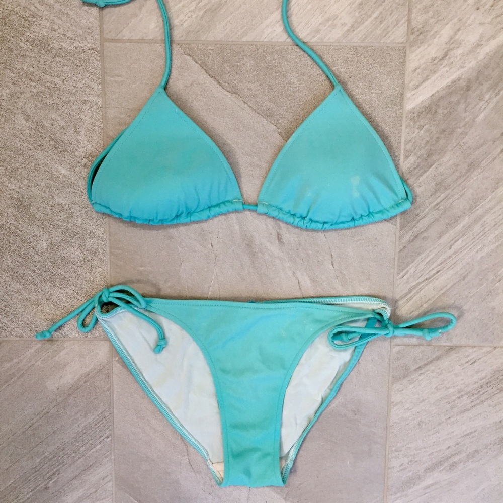 Hollister Teal Triangle Bikini Set Size Small